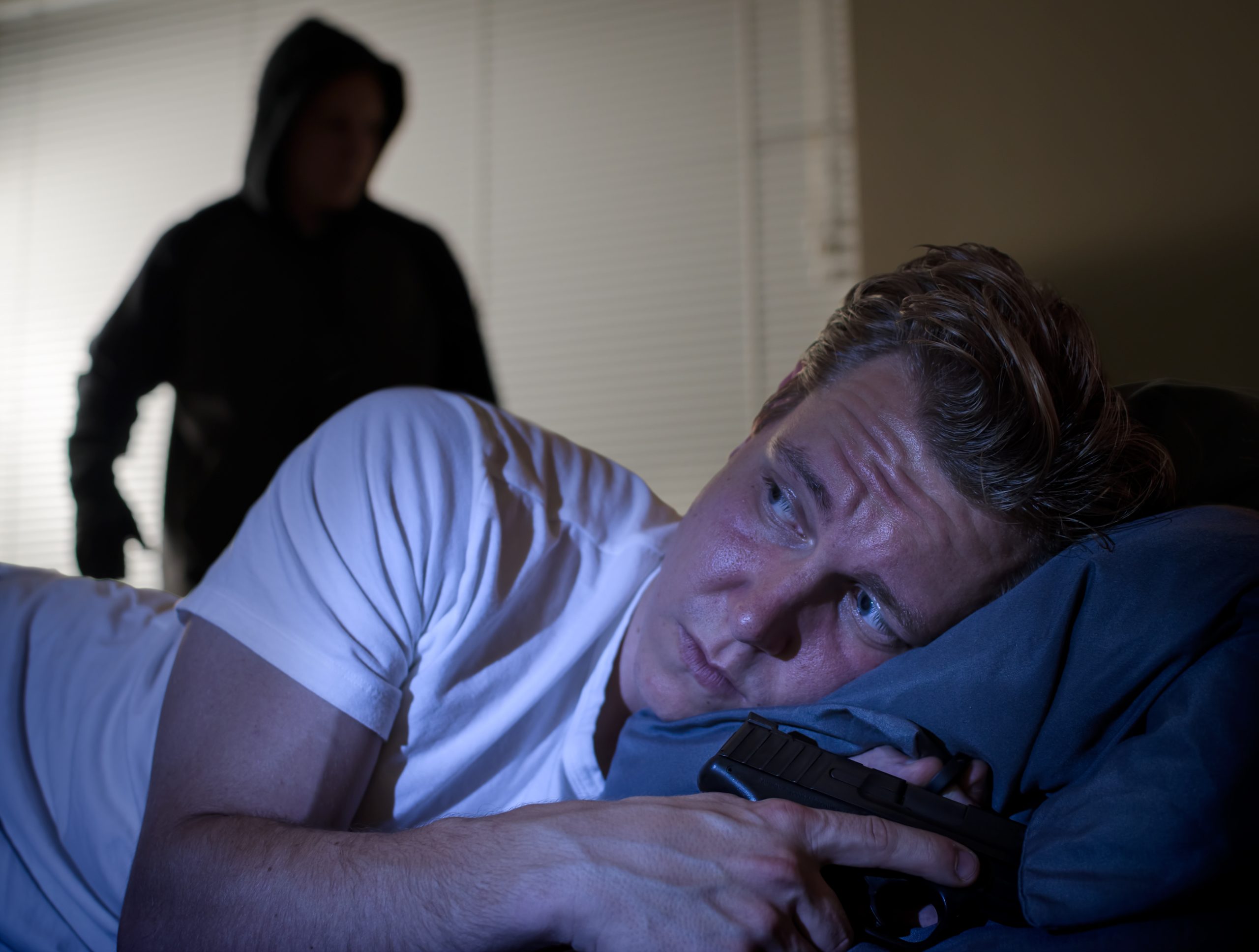 Home,Invasion,-,Robber,Breaking,And,Entering,At,Night,,Homeowner